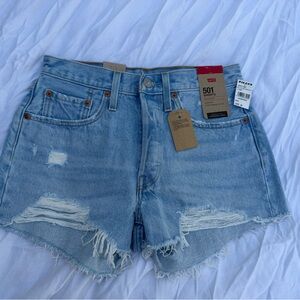Levi's Light Blue Distressed High-Rise Jean Shorts